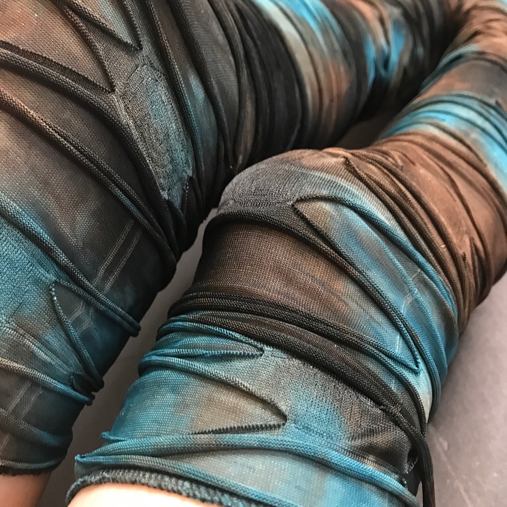 Womens Blue Mummy Leg Warmers Bandage Knee Socks Strappy Thigh Highs Brown Rave - Picture 3 of 6